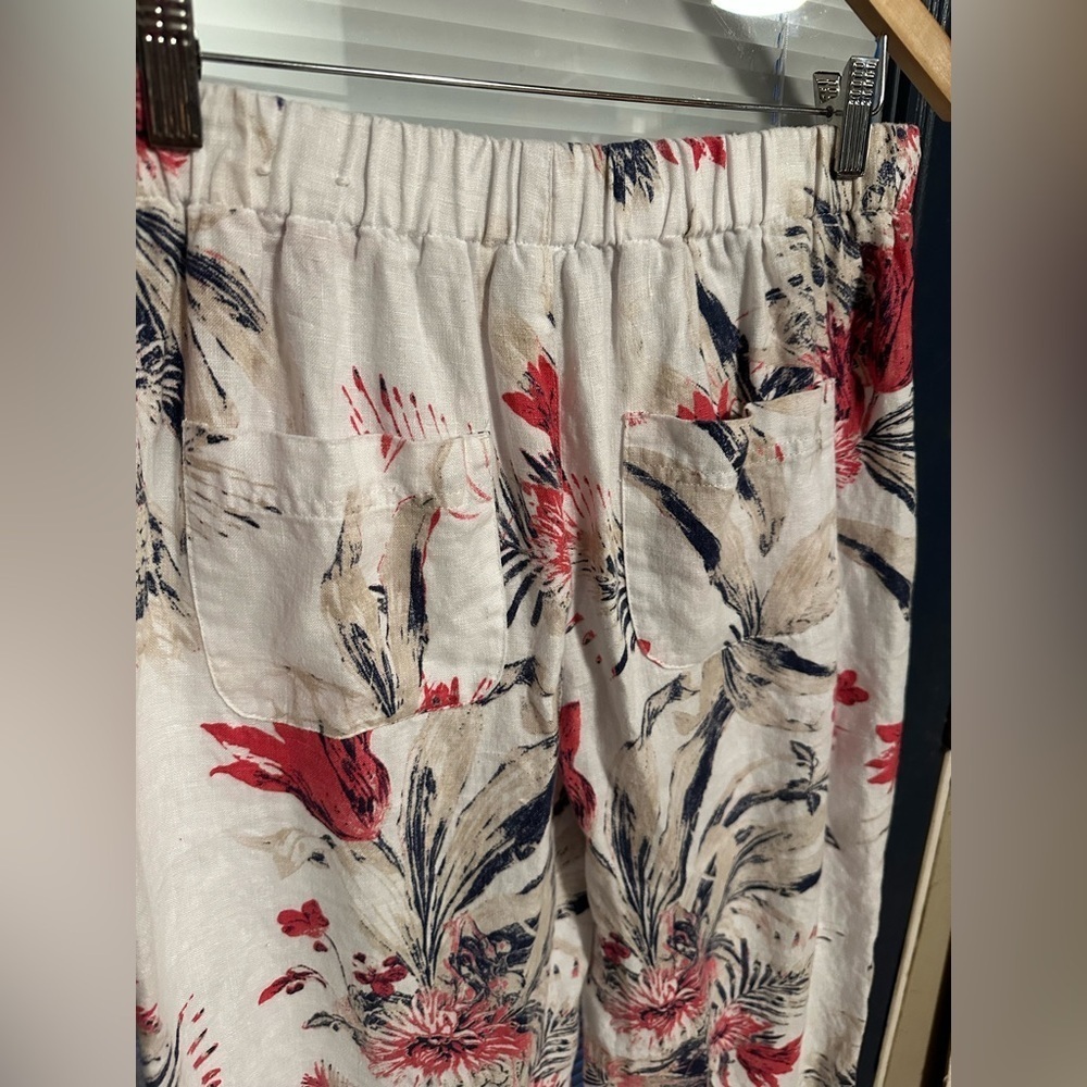 Chicos 100% linen sz 1 white pink blue floral straight leg summer pant Hawaiian - Picture 5 of 6